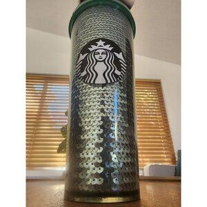 Starbucks Shiny Sequin Green Siren Logo Acrylic Travel Tumbler Cup | 24oz